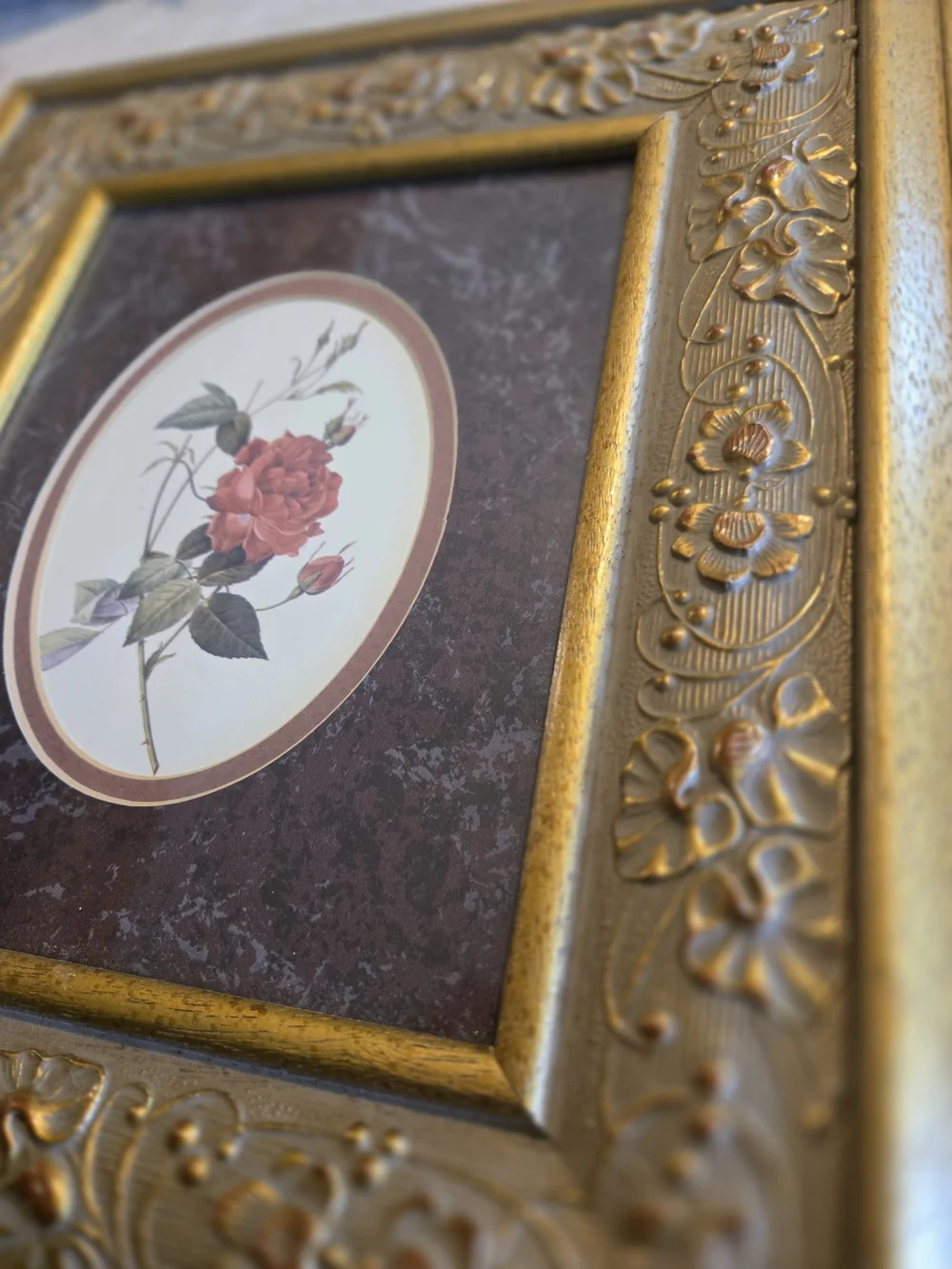 Gold Floral Embossed Picture Frame Pair